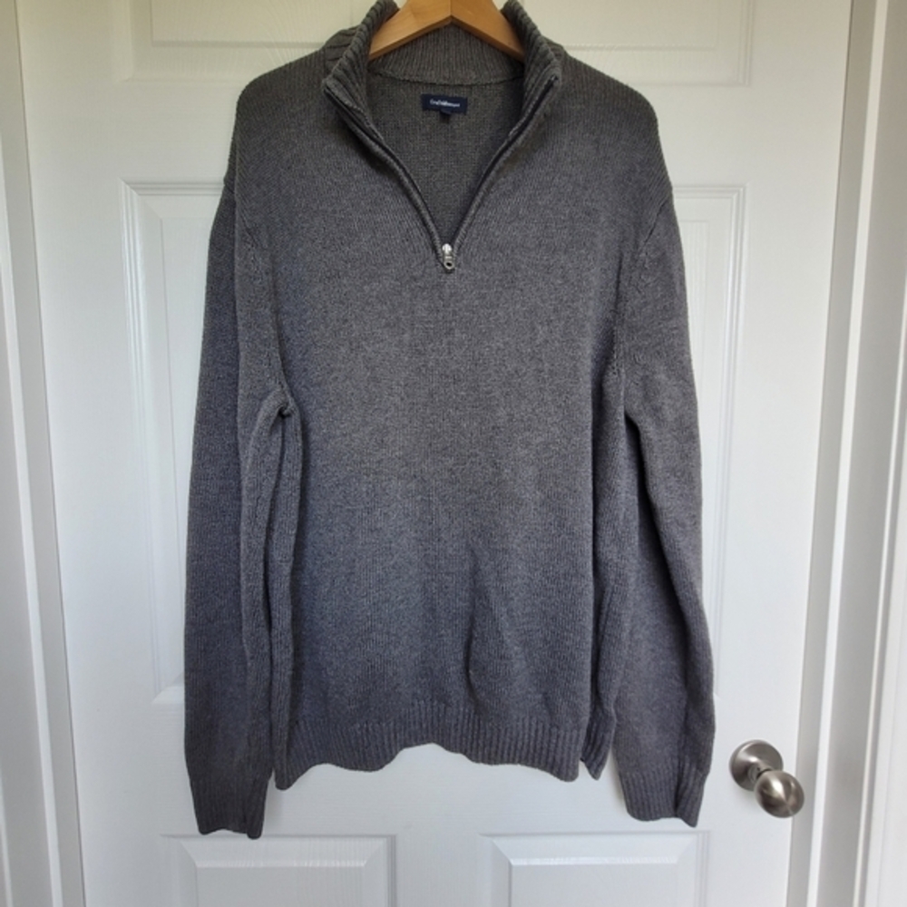 Croft & Barrow Heavy Gray V Neck Zip Collared Neck‎ Pullover Sweater XXL